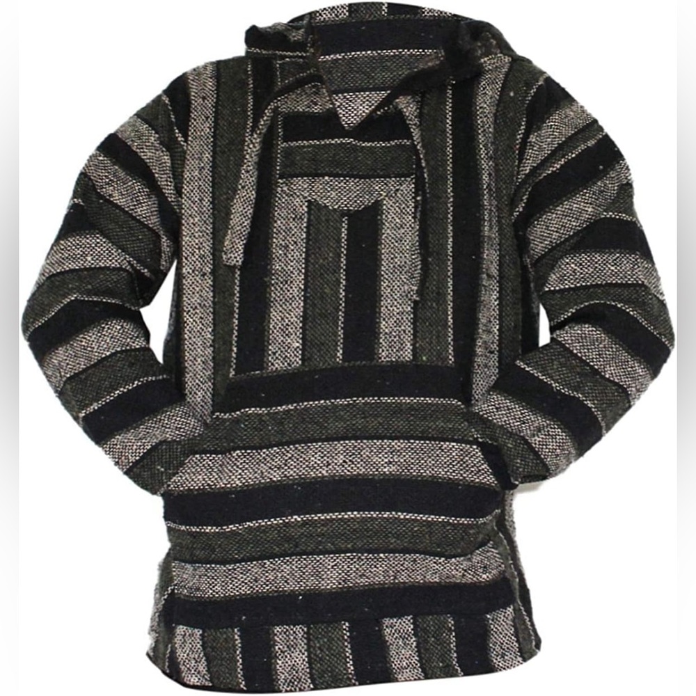 Cozy Black and Gray Striped Hooded Sweater